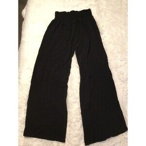 Wide Leg Classic Black Pants Pull on Elastic Stretch Ruched Waistband NWOT Women